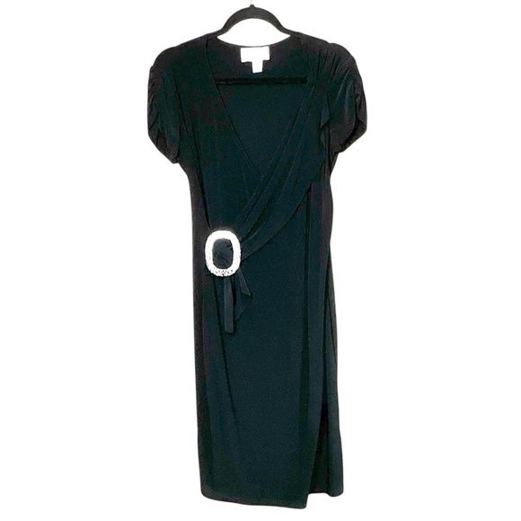 JOSEPH RIBKOFF Poly Spandex Jersey Knit Black Midi Dress w/ Buckle Detail Sz 12 - Picture 3 of 9